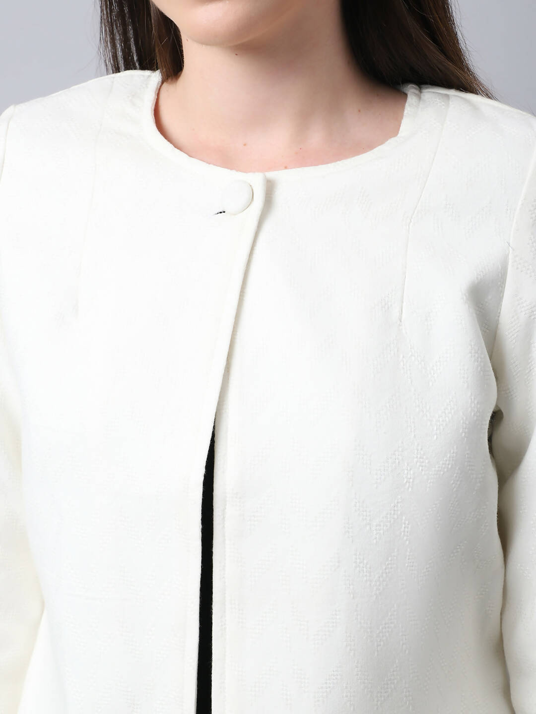 Even Apparels White 100% Viscose Open Front Statement Women's Jacket | Swadesiicart