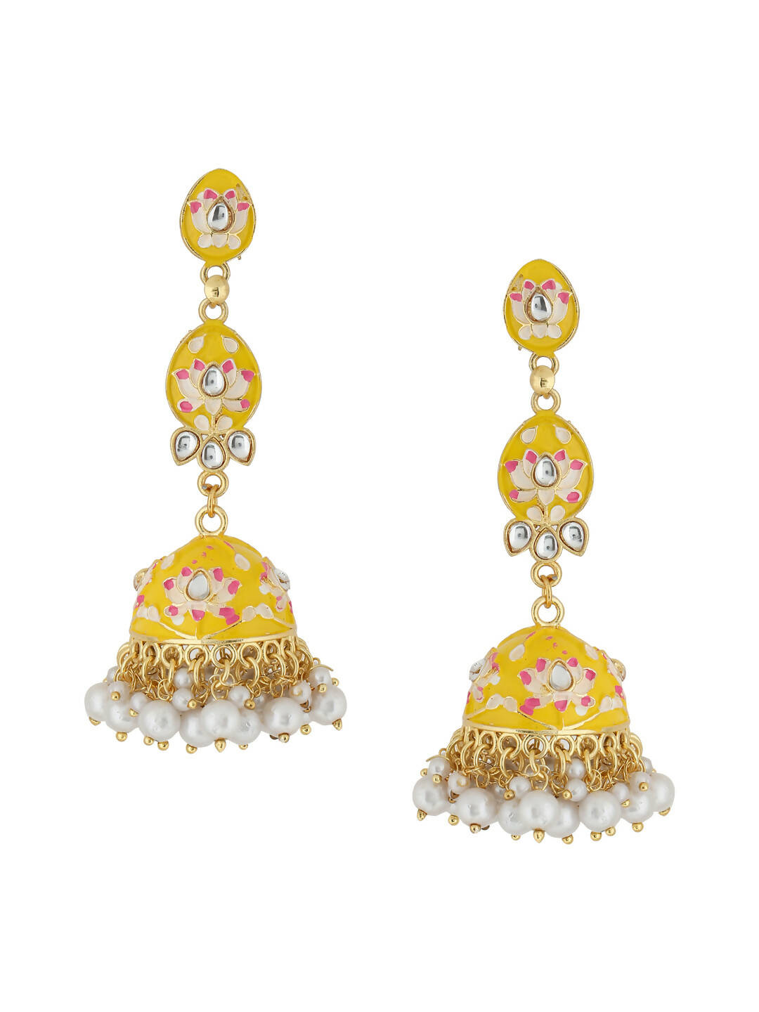 NVR Women Gold-Polished Yellow Jhumkas Earrings | Swadesiicart