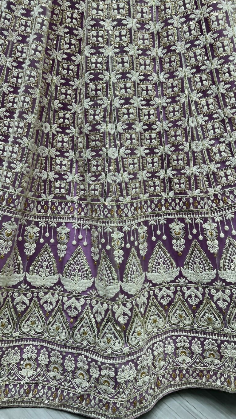 Jyoti Fashion Women's Violet Bridal Net Fancy Sequins with Multi Thread Embroidered Wedding Lehenga Choli | Swadesiicart
