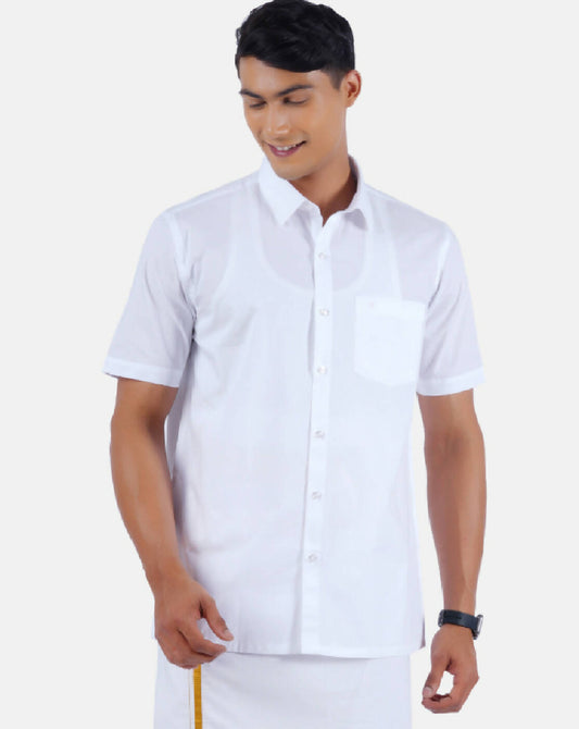 Ramraj Cotton Mens 100% Cotton Half Sleeve White Shirt | Swadesiicart