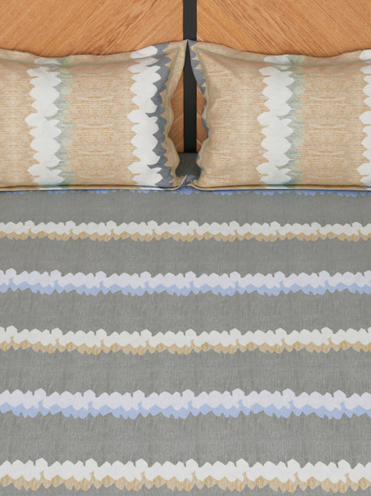 Story@home Grey & Peach-Coloured Striped 180 TC Queen Bedsheet With 2 Pillow Covers - Swadesiicart