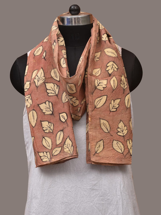 Fawn Kalamkari Hand Painted Sico Stole with Leaves Design - Global Threads | Swadesiicart
