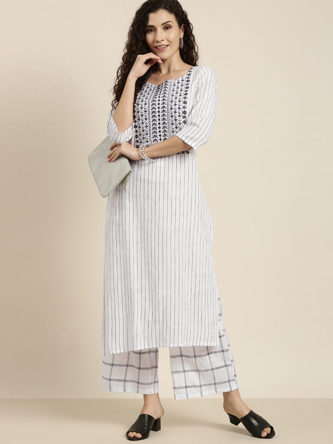 Vishudh Women Off-White Printed Kurta with Palazzos - Swadesiicart