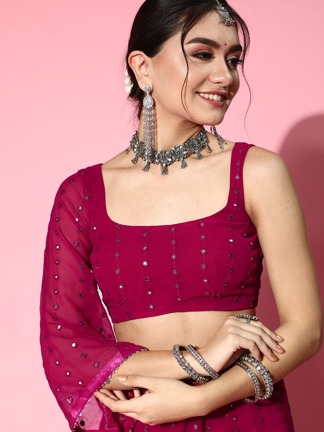 Tikhi Imli Embellished Poly-Georgette Saree with Solid border | Swadesiicart