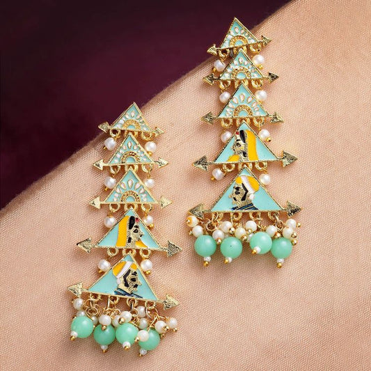 New Partywear Light Green Raja Rani Meenakari Drop Earrings for Womens by House of Ree | Swadesiicart