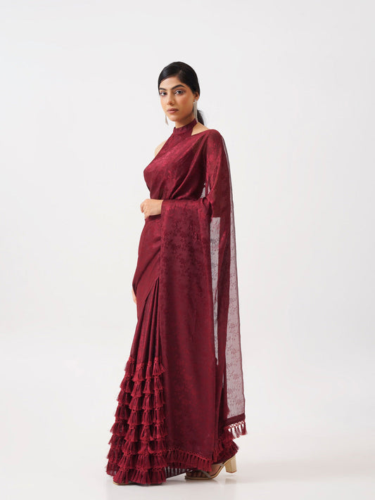 Tikhi Imli Maroon Woven Design Saree | Swadesiicart
