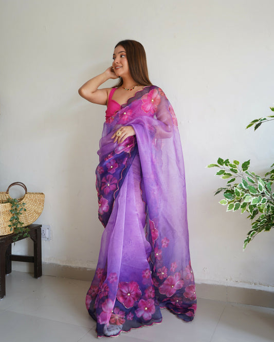 Vamsee Ramya Purple Organza Saree - Swadesiicart