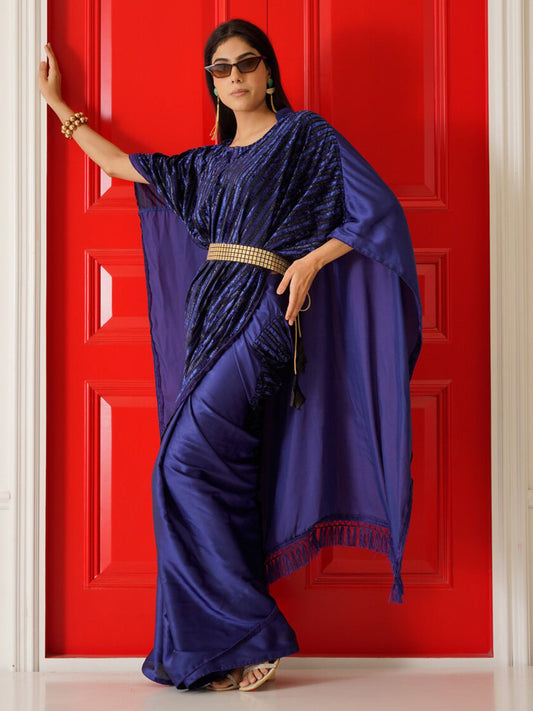 Tikhi Imli Striped Velvet Kaftan Saree | Swadesiicart
