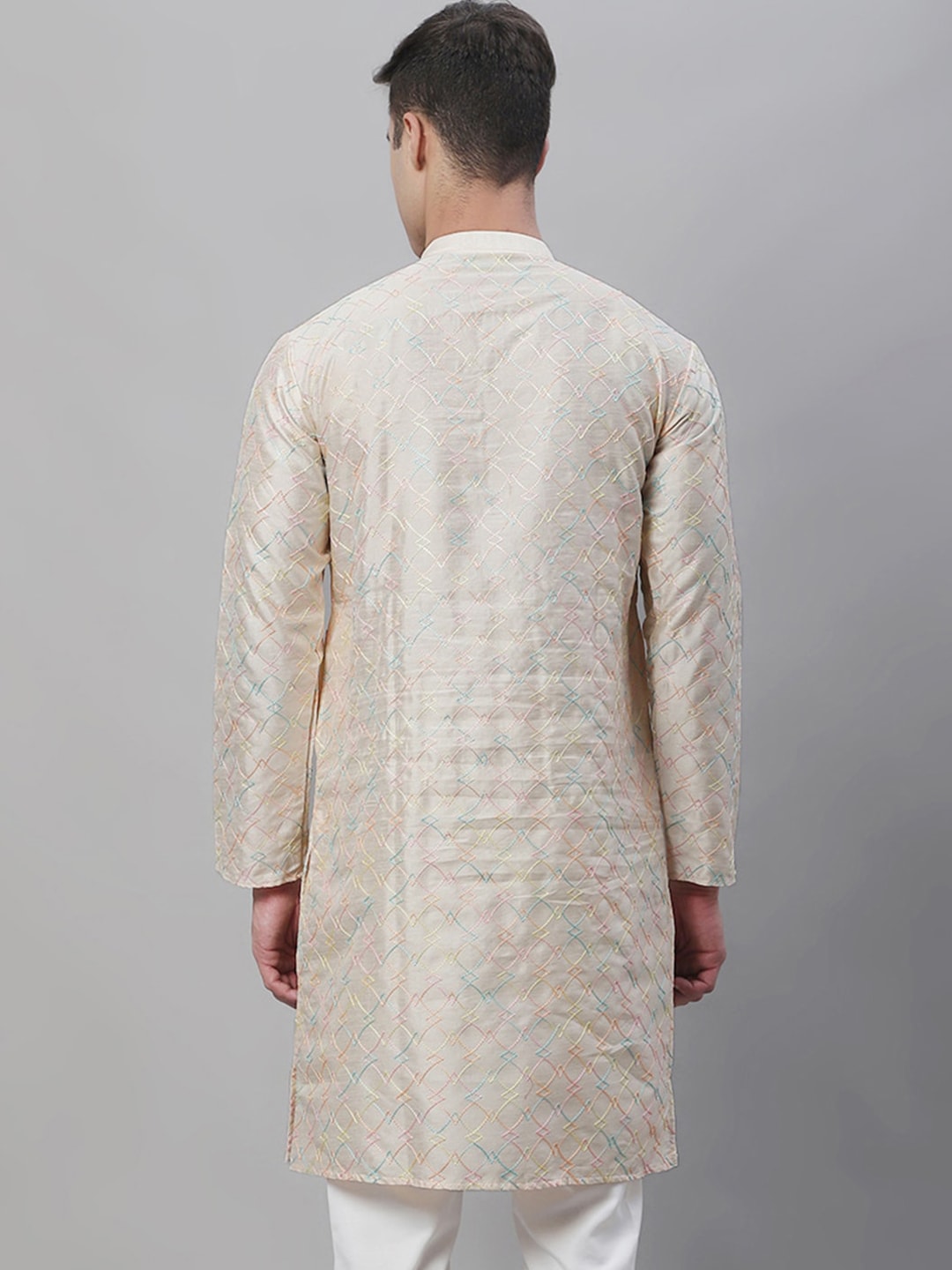 Sojanya Band Collar Embroidered Cotton Silk Kurta | Swadesiicart