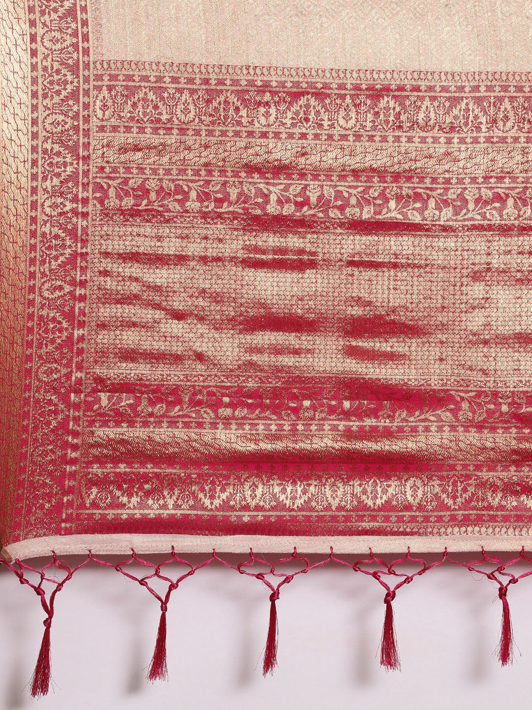 Saree Mall Peach-Coloured Ethnic Motifs Zari Silk Blend Banarasi Saree | Swadesiicart
