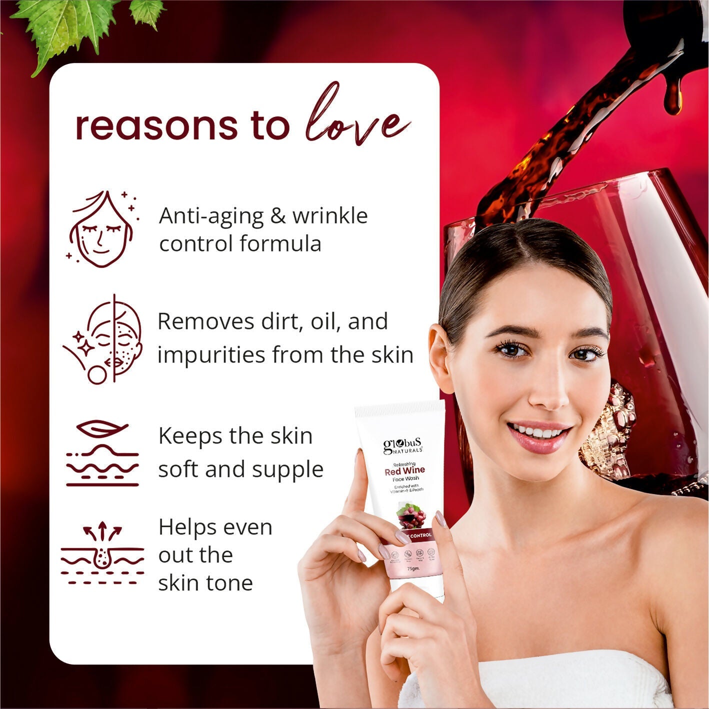 Globus Naturals Red Wine Hydrating Face Wash | Swadesiicart