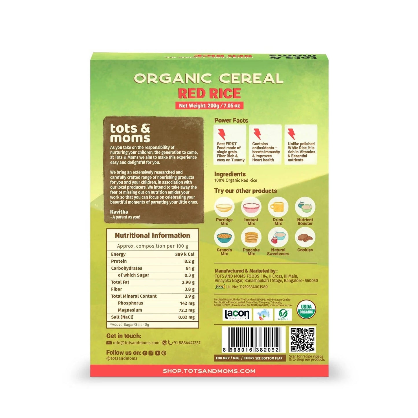 Tots and Moms Organic Red Rice Cereal - Swadesiicart