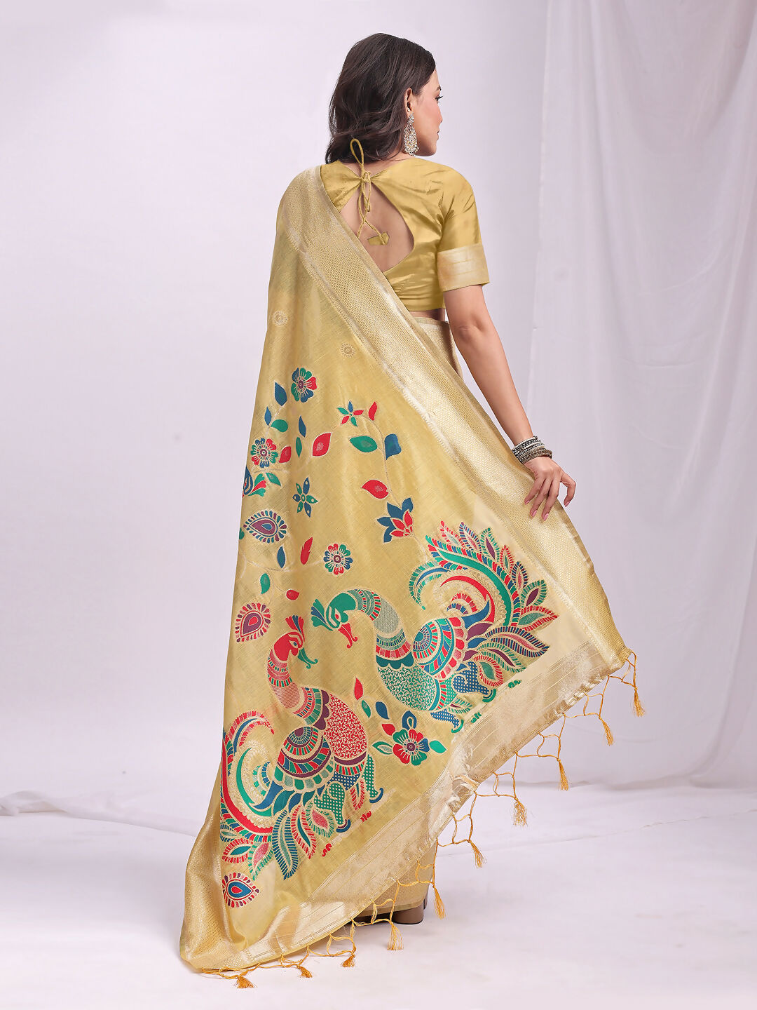 Shree Shyam Fashion Linen Cotton Yelllow Saree
