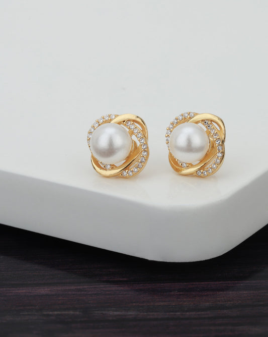Gold-Polished Oval Ear Hook Earring For Women - Wahe Jewels - Swadesiicart