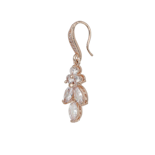 Rose Gold-Polished Cz Studded Contemporary Drop Earrings - Wahe Jewels - Swadesiicart