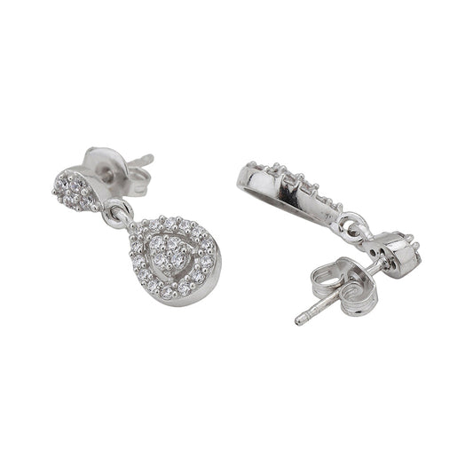 Women'S Silver Western Brass Cubic Zirconia Post And Back Rhodium - Plated Single Teardrop Shaped Drop Earrings - Wahe Jewels - Swadesiicart