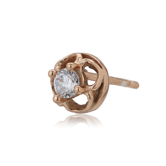 Women'S Rose Gold Western Brass Cubic Zirconia Post And Back Rose Gold-Polished Single Circular Studs Earrings - Wahe Jewels - Swadesiicart