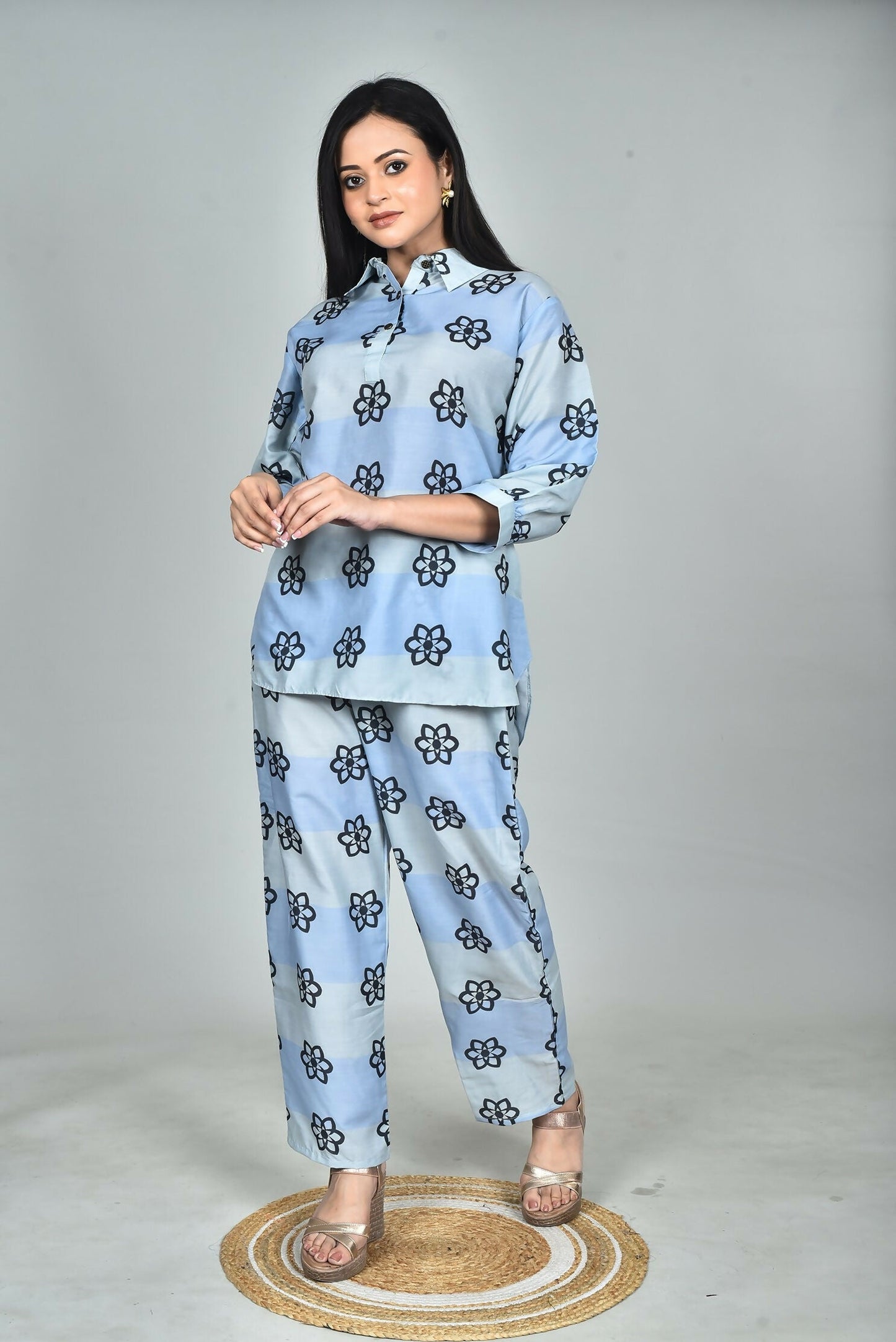 Morchari Digital Print Semi Muslin Co-Ord Set Top & Trouser-Multicolor - Swadesiicart