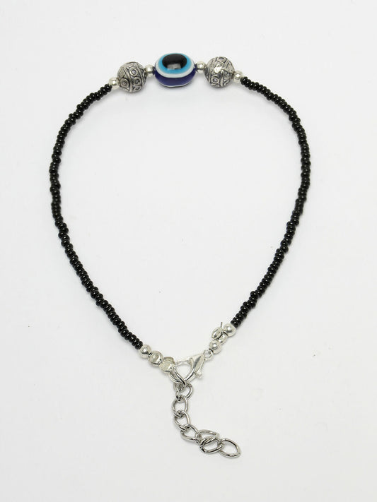 NVR Women Set of 2 Brass-Plated Stone-Studded & Evil Eye Beaded Anklet | Swadesiicart