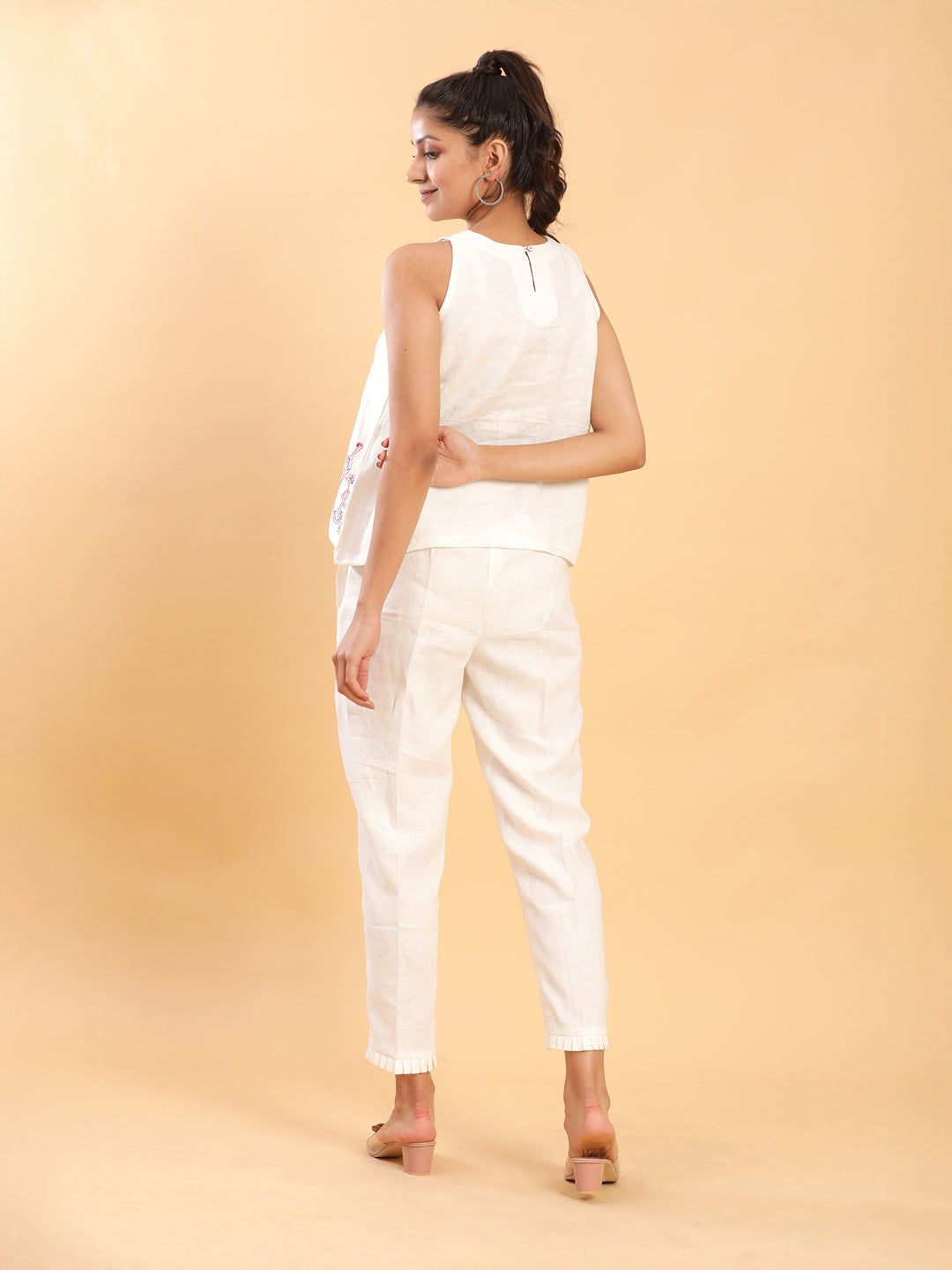BohoJazz Flamingo Embroidered Linen Co-ord Set - Swadesiicart
