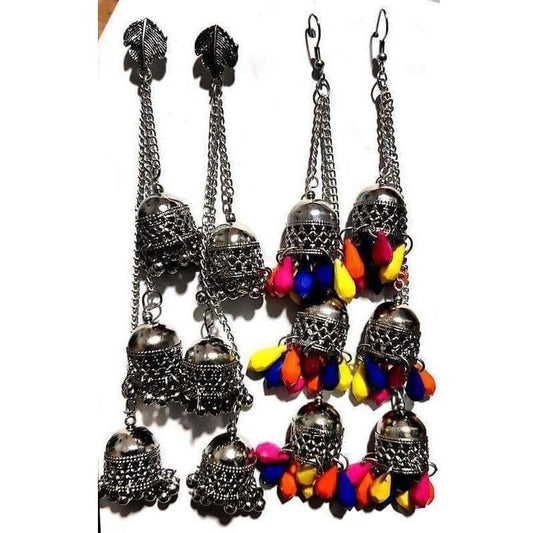 MS Fashion India Oxidised Silver Kashmiri Triple Latkan Jhumki Earrings | Swadesiicart