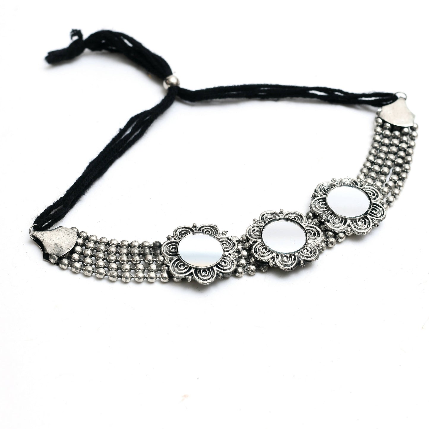Mominos Fashion Johar Kamal Oxidised Silver-Plated Mirror Design Necklace Choker Set For Women | Swadesiicart