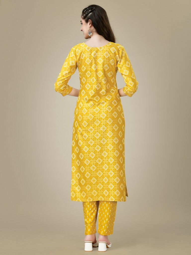 Jyoti Fashion Women's Yellow Rayon Embroidered Kurta Pant Set | Swadesiicart