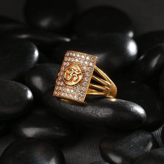AanyaCentric Gold-Polished American Diamond Ad Ring for Boys & Man | Swadesiicart