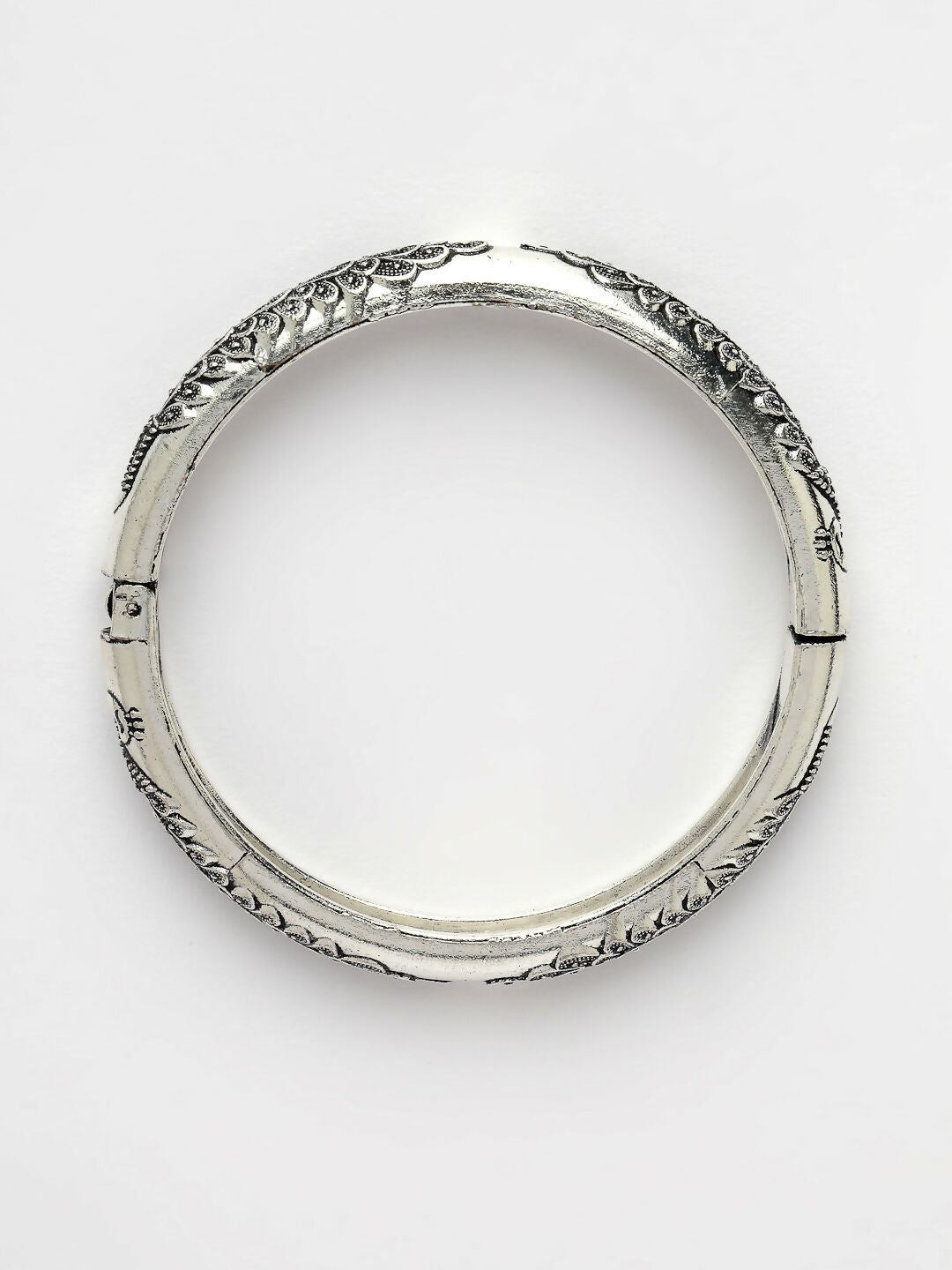NVR Women's Silver-Toned German Silver Peacock Design Oxidised Kada Bangle - Swadesiicart