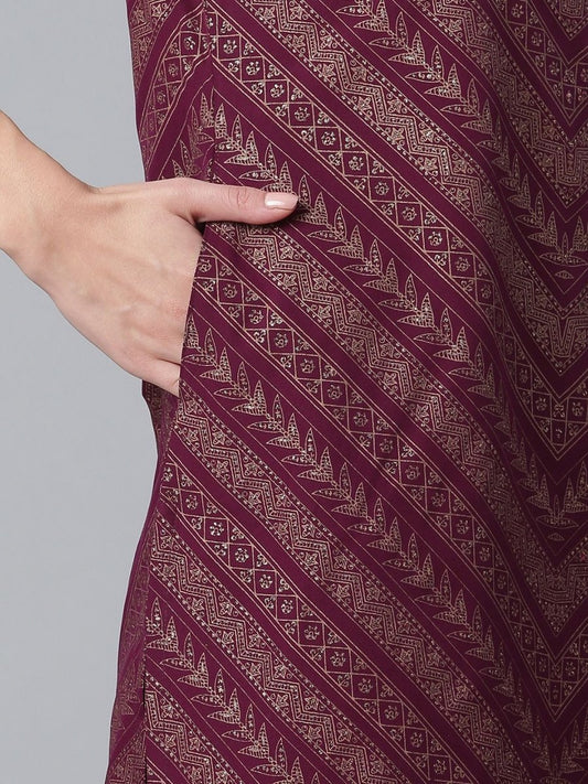 Ahalyaa Wine Crepe Glitter Print Kurta with Sharara and dupatta Set | Swadesiicart