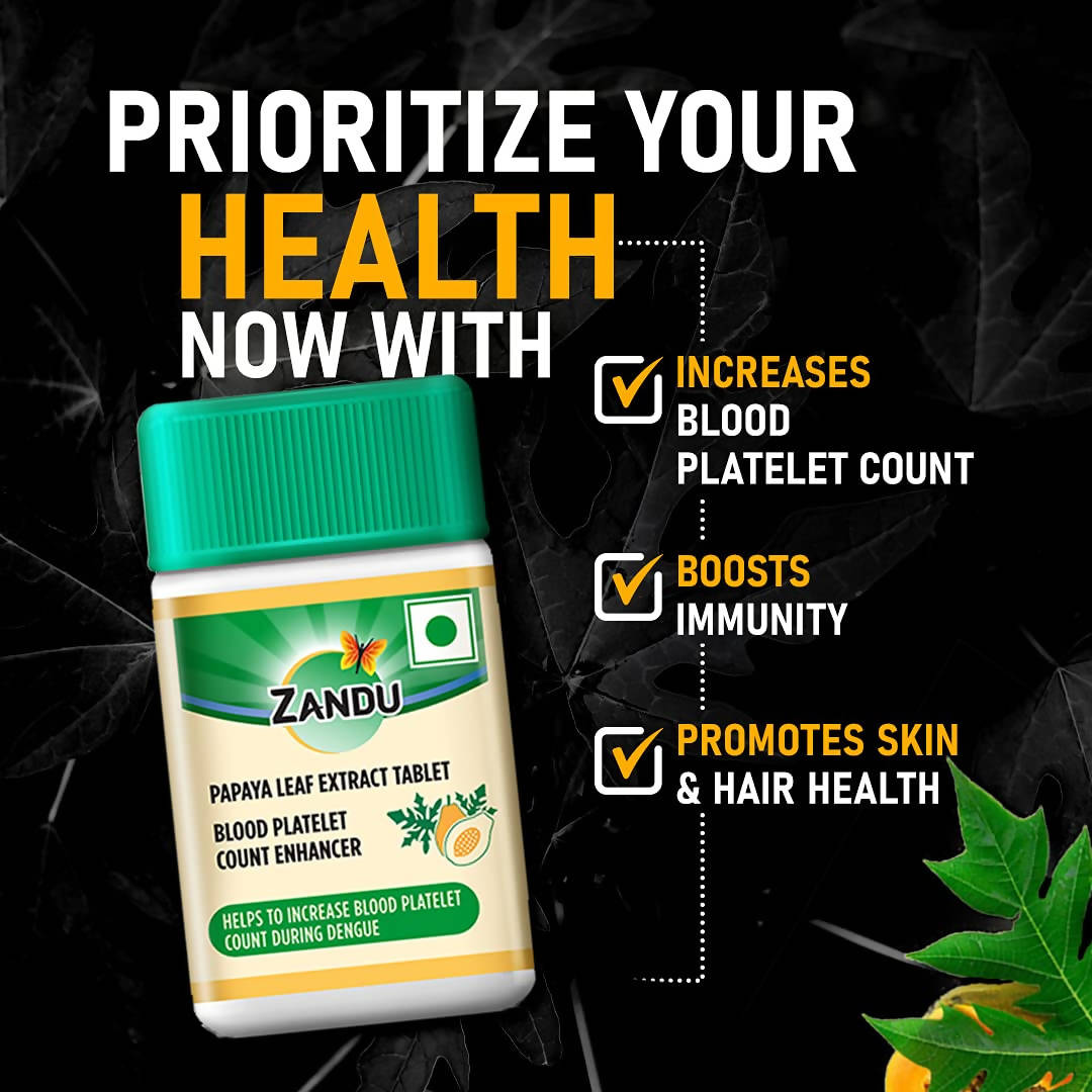 Zandu Papaya Leaf Extract Tablets | Swadesiicart