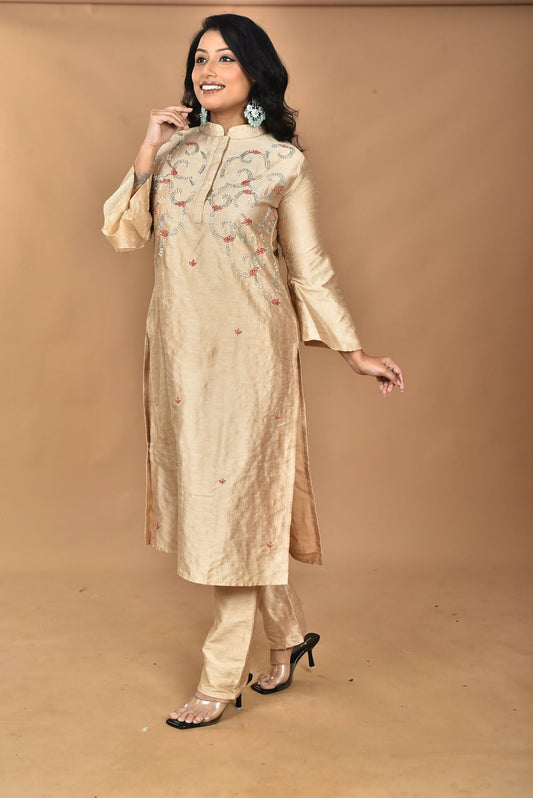 Morchari Women And Hand Embroidery Co-Ord Set-Beige - Swadesiicart