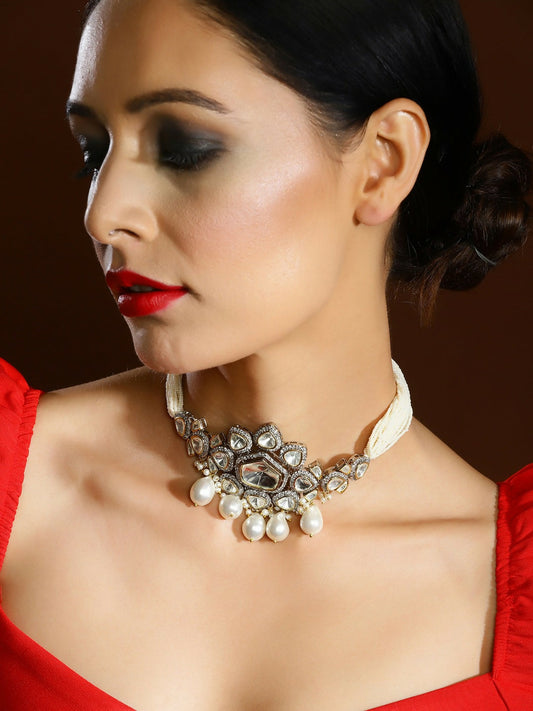 Kundan & Pearl Drop Choker- Ruby Raang | Swadesiicart