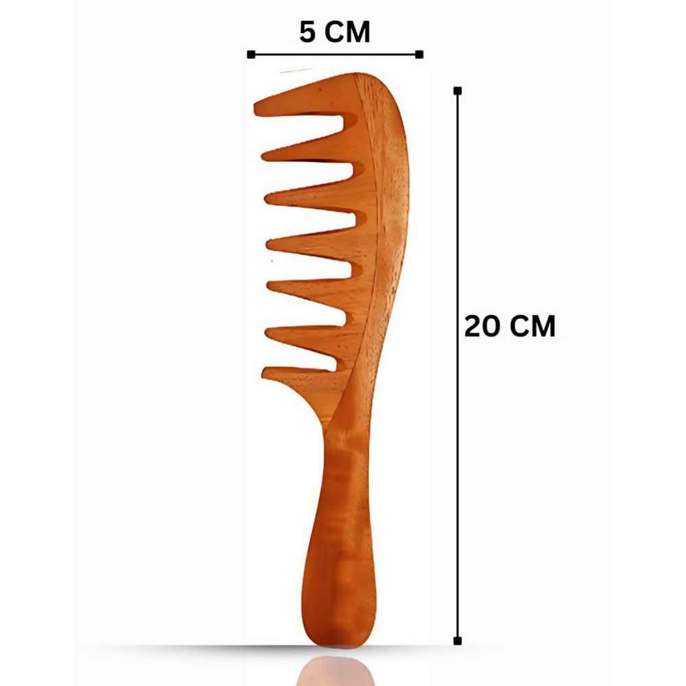 Rufiys Wooden Curly Hair Wide Neem Wood Comb - Swadesiicart