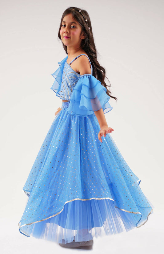 Lil Drama Bollywood Tadka Blue Ghagra Choli Set For Girls | Swadesiicart