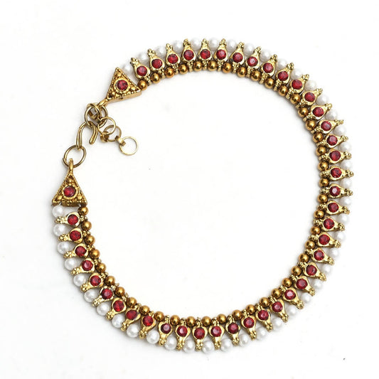 Mominos Fashion Kamal Johar Red Kundan Anklets | Swadesiicart