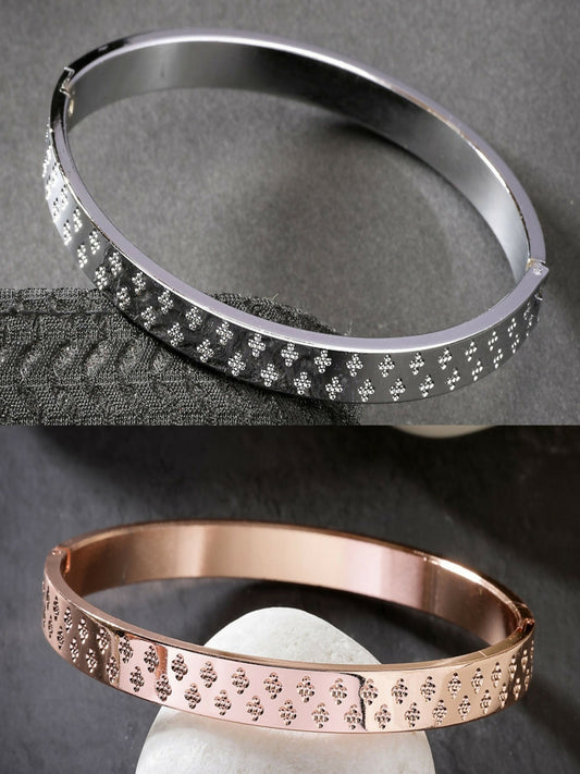 NVR Men's Set of 2 Rhodium-Plated Stainless Steel Kada Bracelet