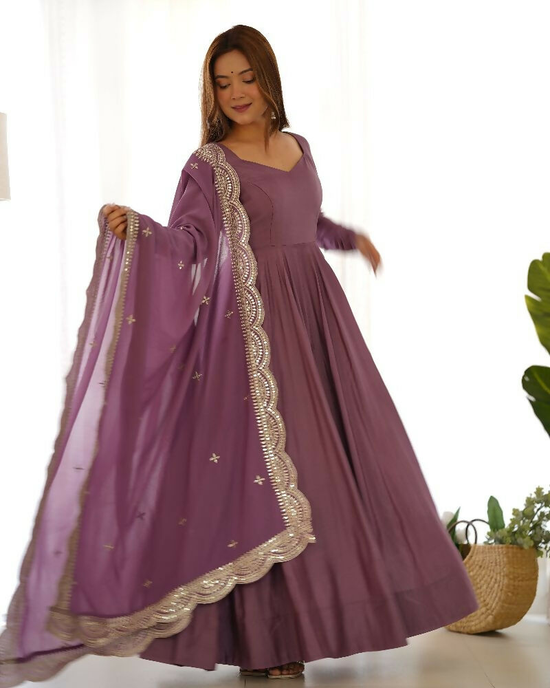 Joban Fashion Purple Kurta Set Chanderi Sequence Embroidery Work - Swadesiicart
