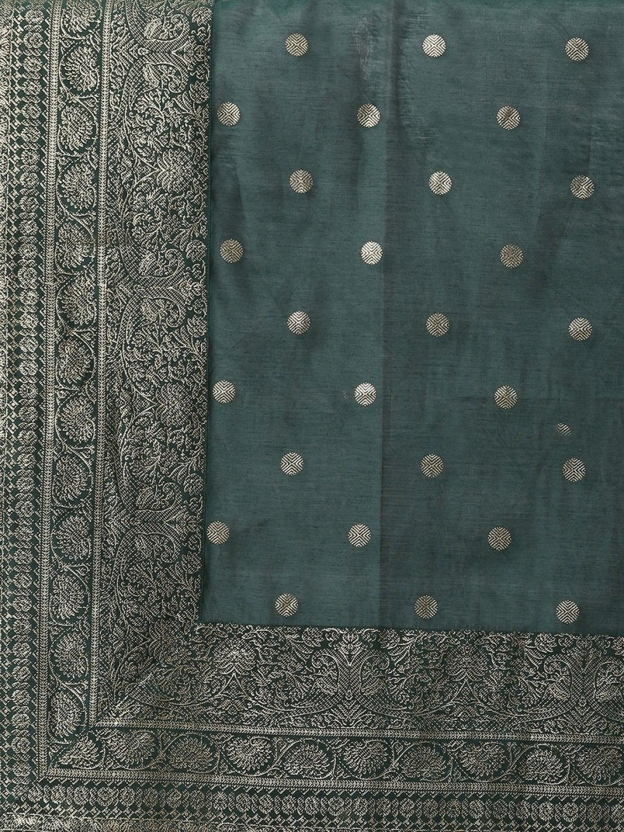 Ahalyaa Dark Green Chanderi Solid Kurta With Palazzo And Dupatta Set | Swadesiicart