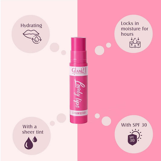 Glam21 Moisturizing Lip Balm Fruit Extract & Infused Active Ingredients - Strawberry - Swadesiicart