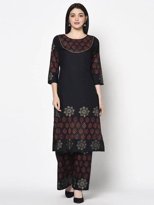 Aniyah Rayon Black Color Block Print Straight Kurta (AN-190K) - Swadesiicart