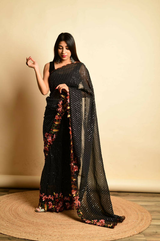 Vamsee Black Georgette Designer Saree - Swadesiicart