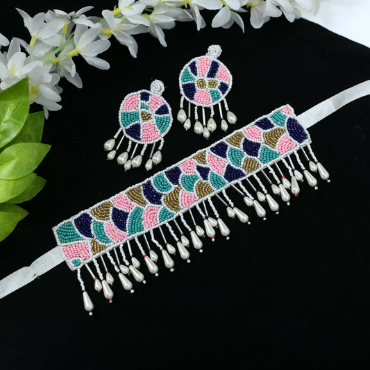 Mominos Fashion Johar Kamal Handicraft Multi Pearls Necklace with Earrings For Women - Mominos Fashion