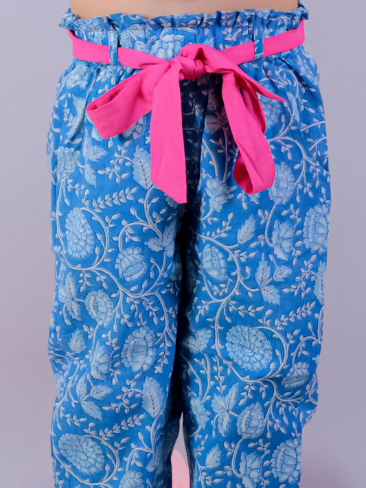 Lil Drama Jaipur Girls Blue Printed Top with Printed Pant Co-ordinate Set - Swadesiicart