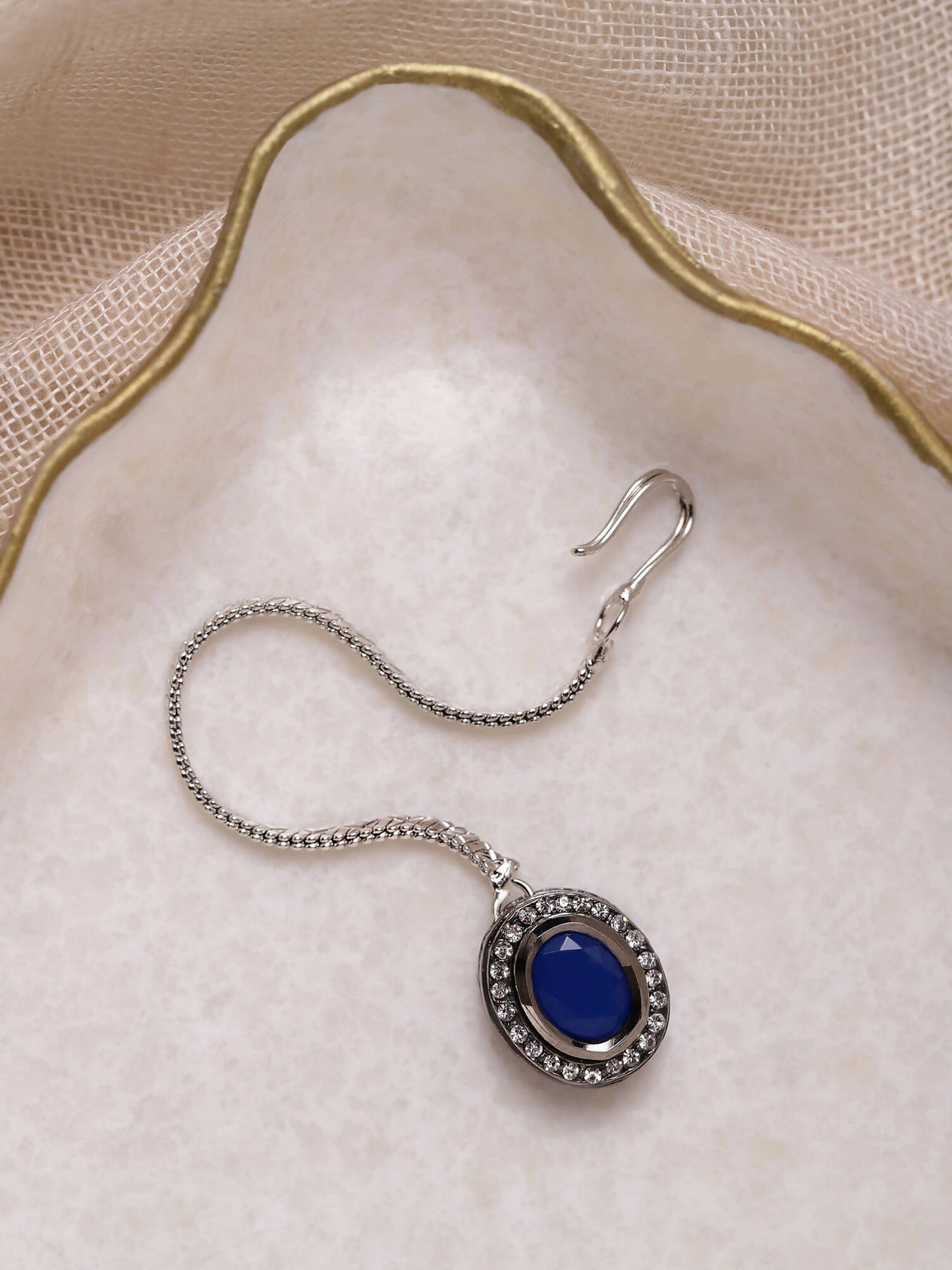 Women's Blue Silver-Toned Kundan Studded Maang Tikka - Ruby Raang | Swadesiicart