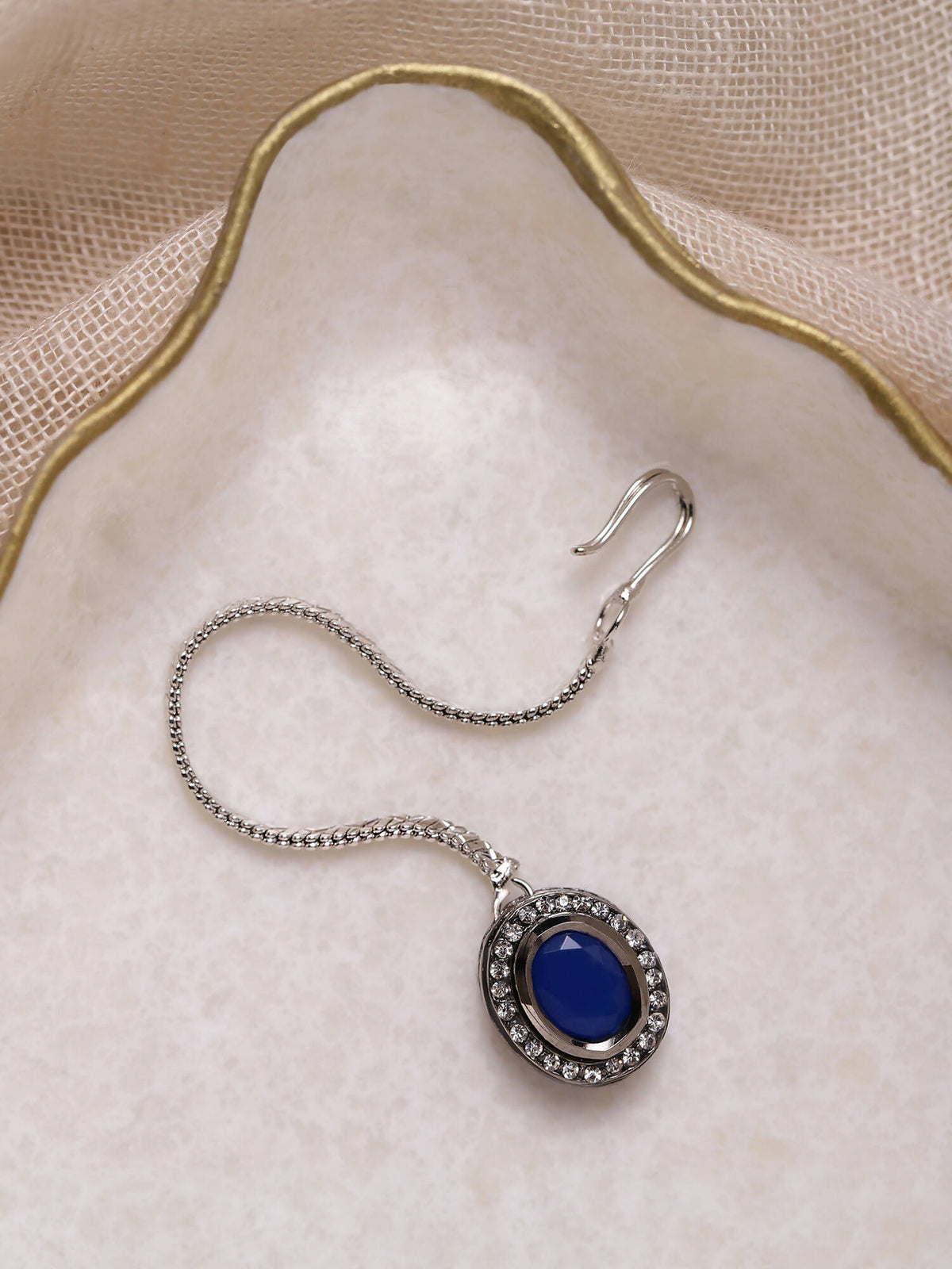 Women's Blue Silver-Toned Kundan Studded Maang Tikka - Ruby Raang