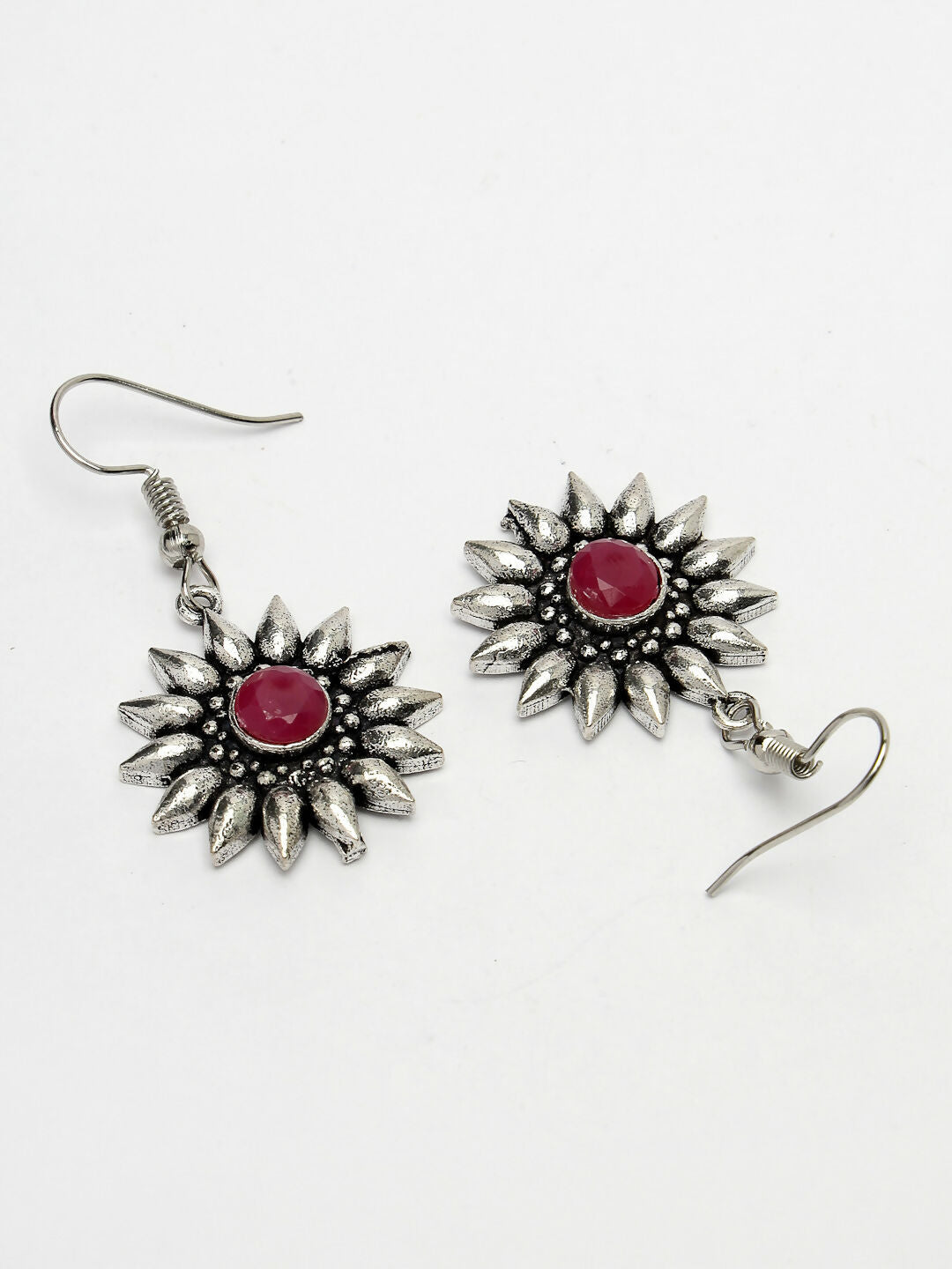 NVR Women's Silver-Toned Artificial Stones German Silver Oxidised Drop Earrings | Swadesiicart