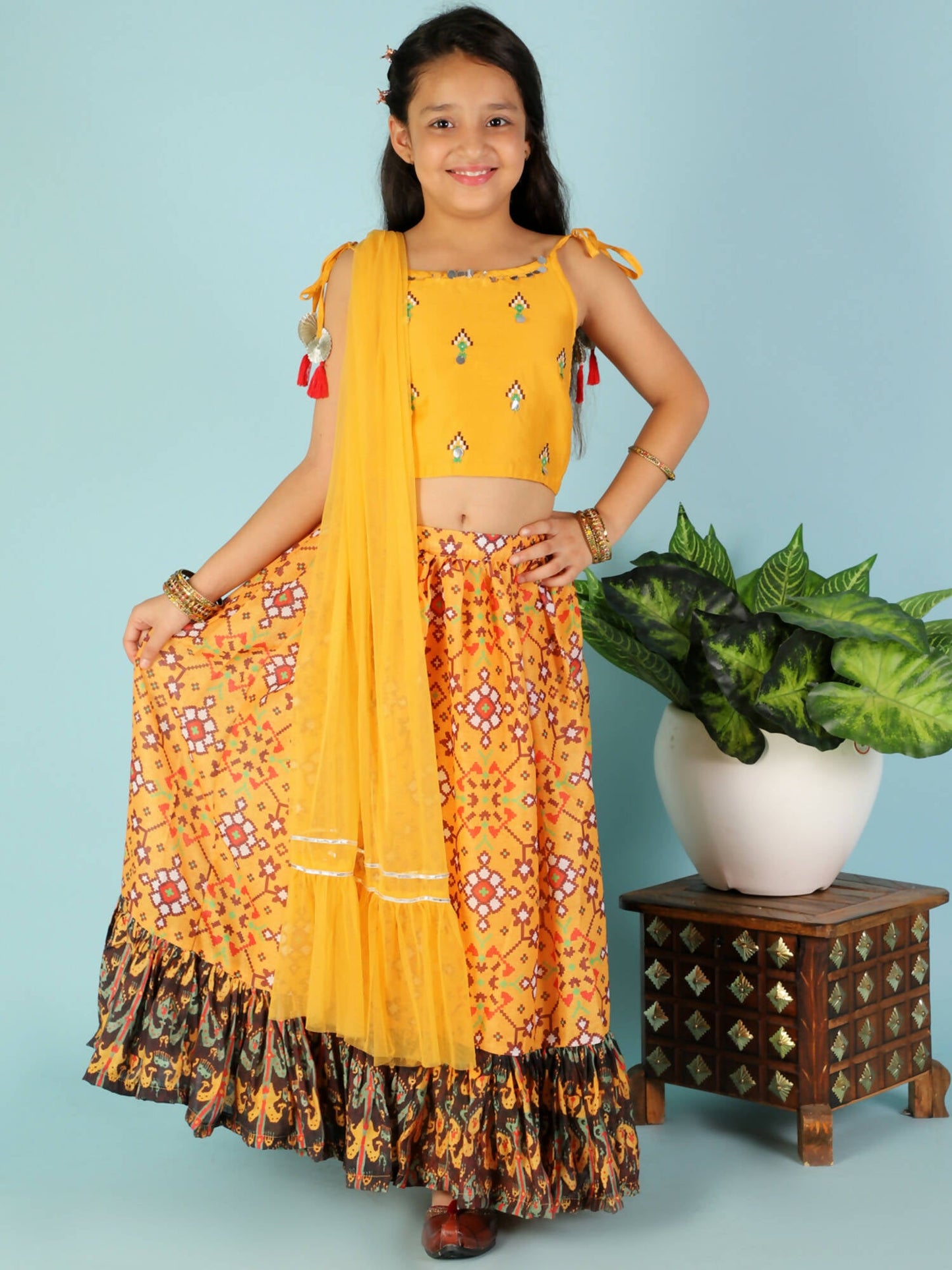 Lil Drama Girls Ghaghra Choli Set - Mustard | Swadesiicart