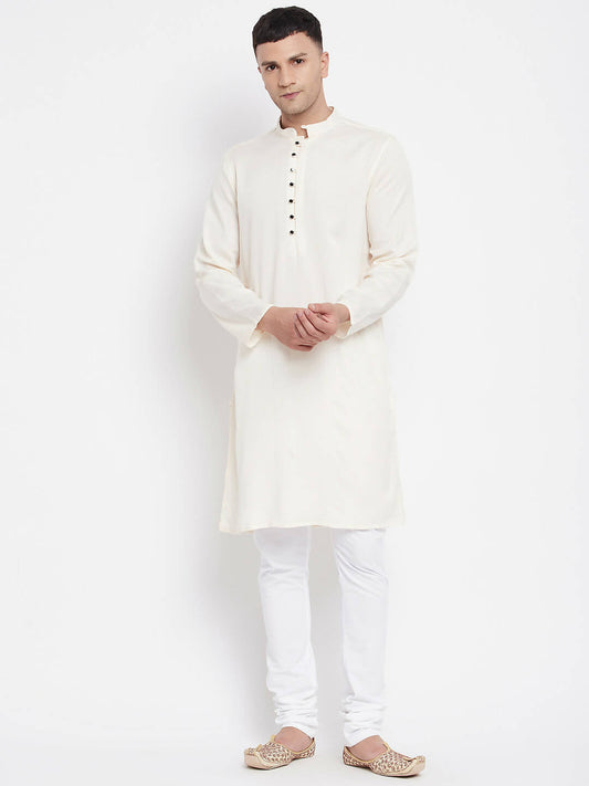Even Apparels Cream Rayon Men's Kurta With Band Collar | Swadesiicart