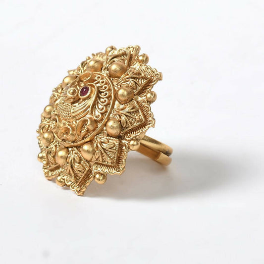 Mominos Fashion Joharkamal Gold-Polished Stone Studded Adjustable Finger Ring - Design 14 | Swadesiicart